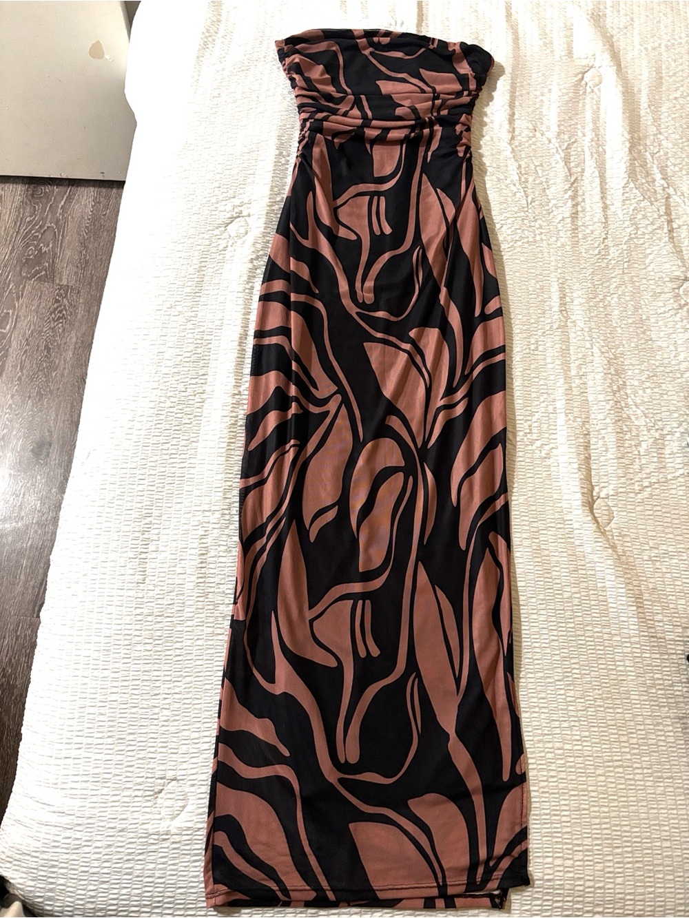 Strapless Black and Brown Abstract Print Maxi Skirt